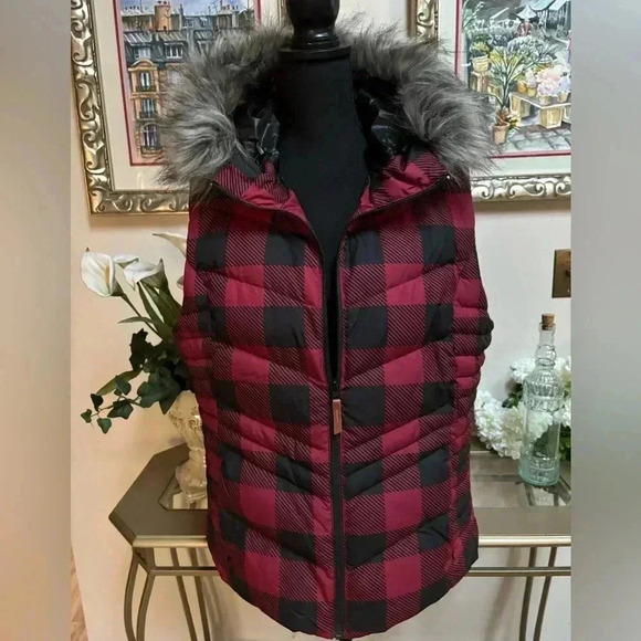🖤❤️ALPINE DESIGN QUILTED PUFFER BUFFALO CHECK DOWN FILLED HOODIE VEST SIZE XL - Picture 2 of 12